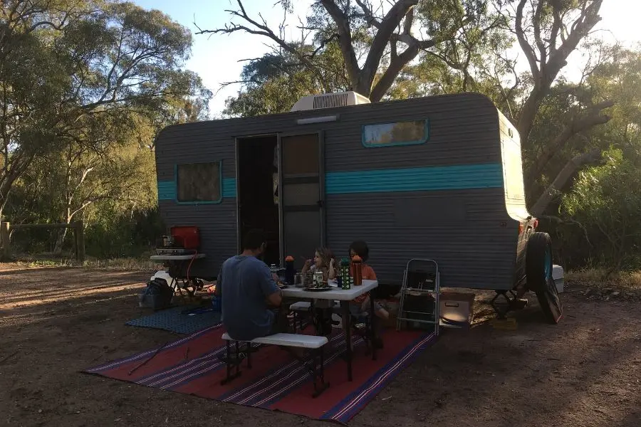 at the campsite in the evening
