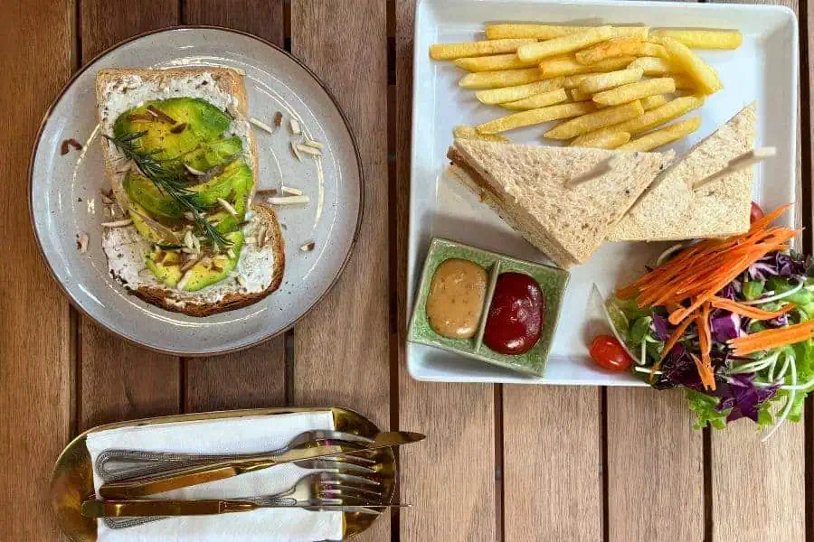 avocado cream cheese open sandwich and club sandwich at baan buri cafe & restaurant in chiang mai thailand