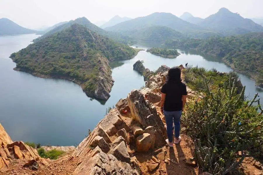 view over badi lake from bahubali hills in udaipur