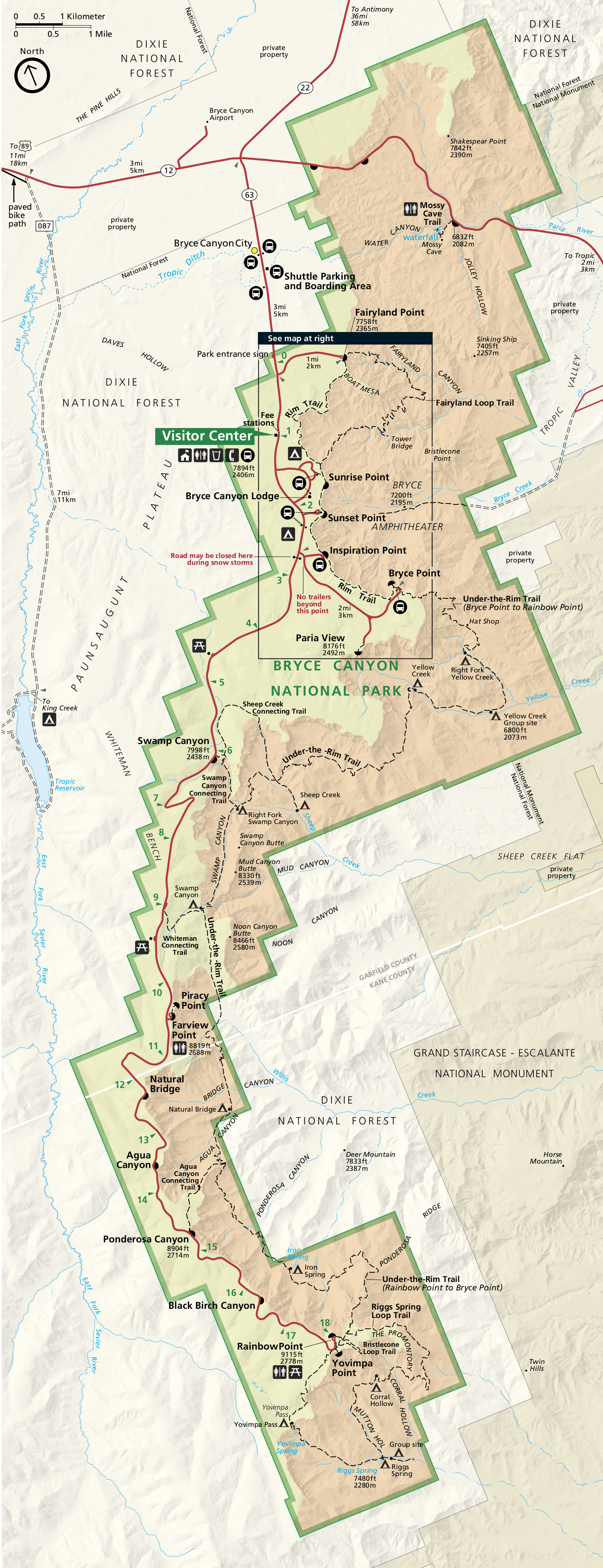 map of bryce canyon national park in utah usa