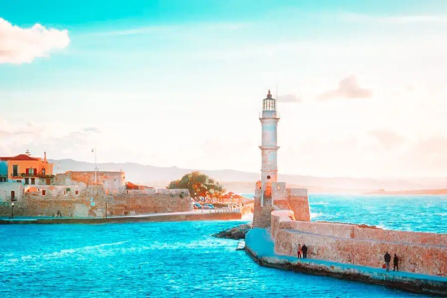 harbor of chania crete greece