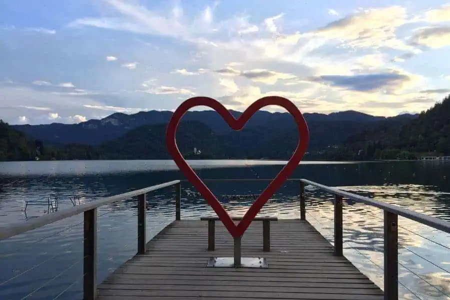 heart sculpture lake bled slovenia