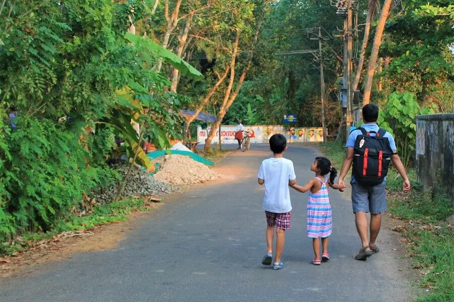Evening stroll in the village from houseboat