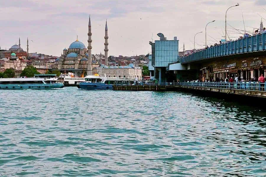 istanbul skyline mosques minarets golden horn from galata bridge