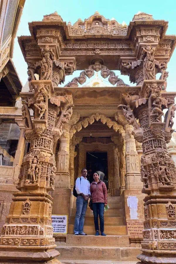 intricately carved entrance to the jain temple jaisalmer fort rajasthan