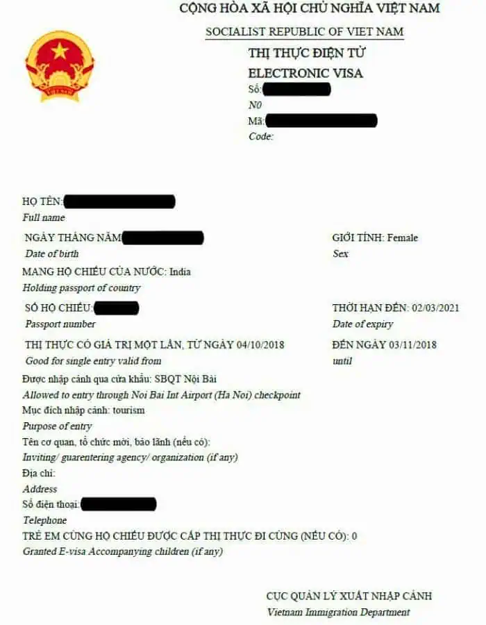 sample vietnam evisa