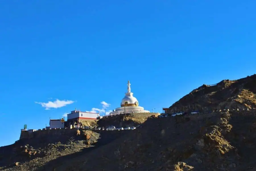 shanti stupa seen from tukchu homestay leh ladakh