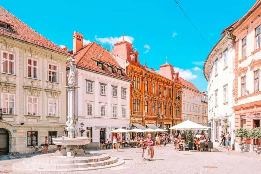 square stari trg ljubljana with hercules fountain in the center