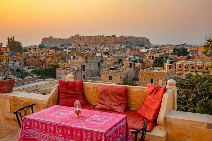 sunset from hotel lal garh palace jaisalmer