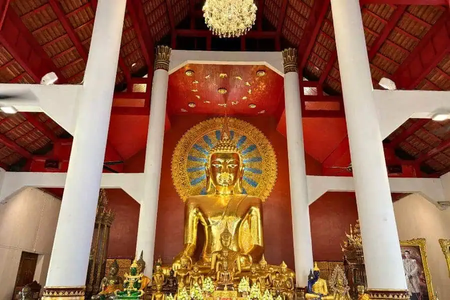 interior of the temple of lion buddha aka wat phra singh woramahawihan chiang mai featuring the huge golden buddha statue