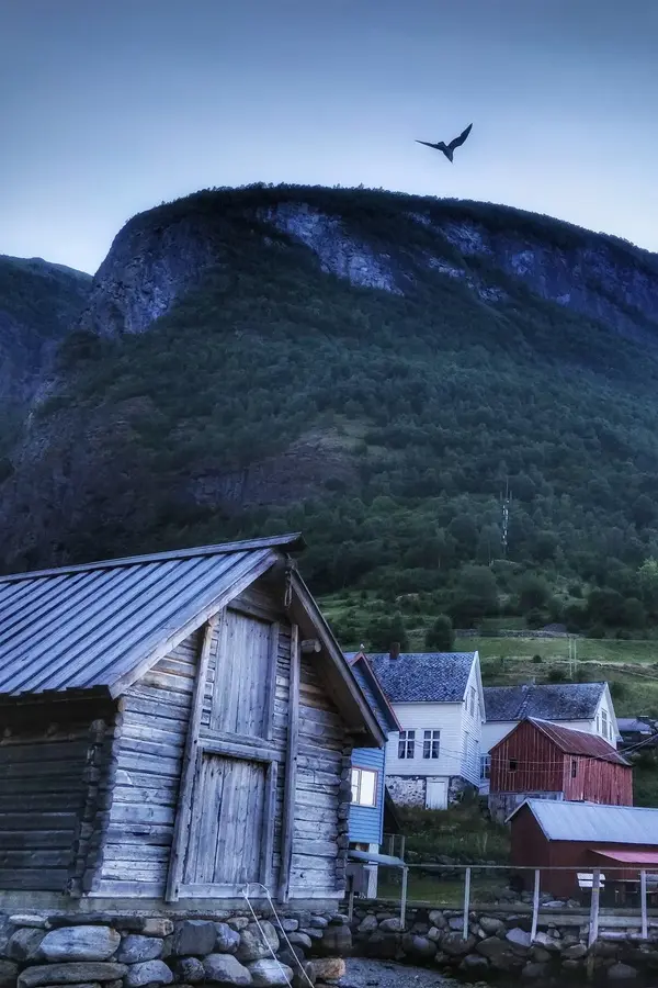 Wooden colorful houses in Undredal Norway