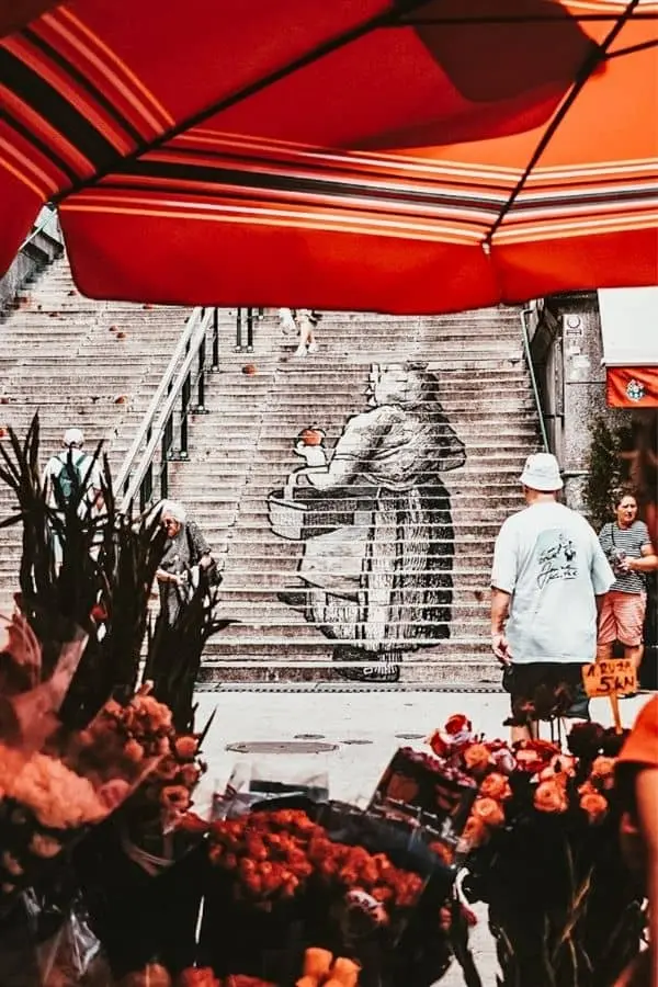 Interesting graffiti on steps leading to Dolac Market Zagreb Croatia
