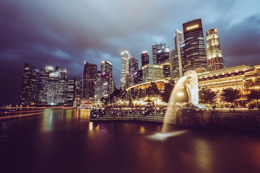 merlion park singapore at night