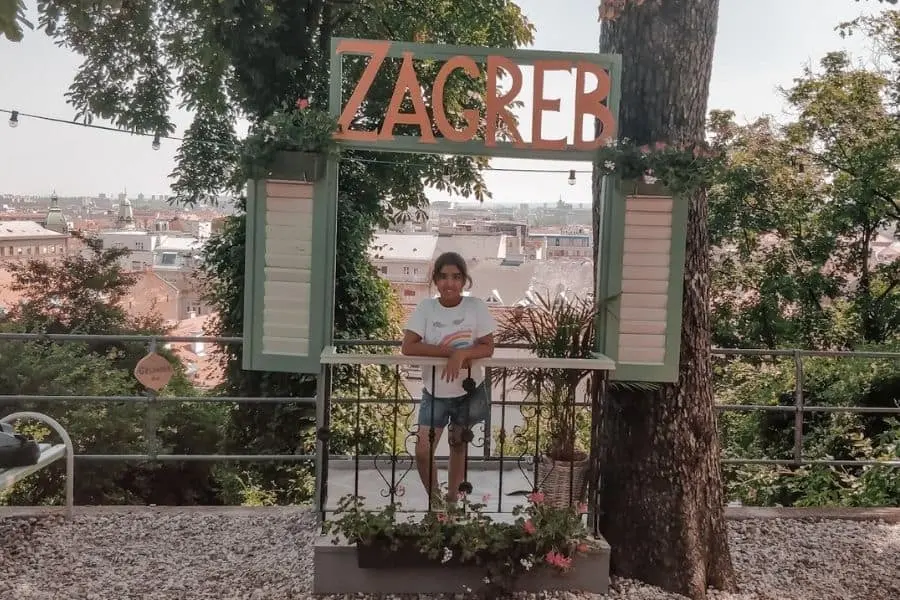 Mini-me posing at one of the many interesting installations at  Strossmayer Promenade Zagreb Croatia