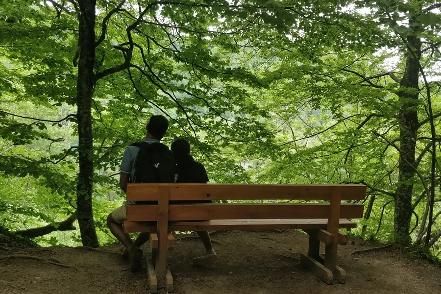 relaxing at a bench upper lakes section plitvice lakes national park