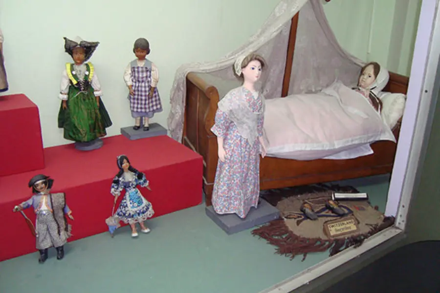 The oldest Swiss doll lying on a bed at Shankar's International Dolls Museum in Delhi