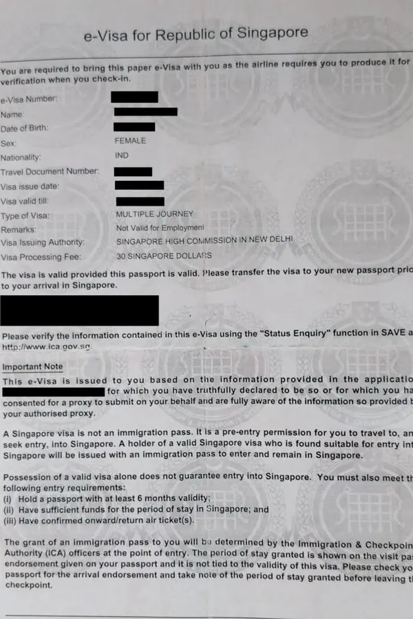 Singapore e-visa for indians