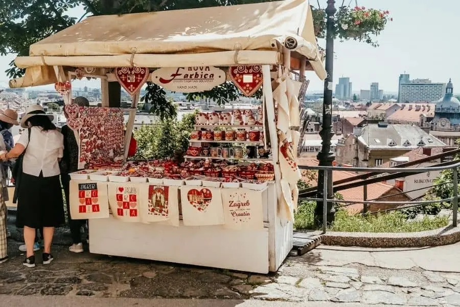Souvenir stall at Strossmayer Promenade selling Licitars