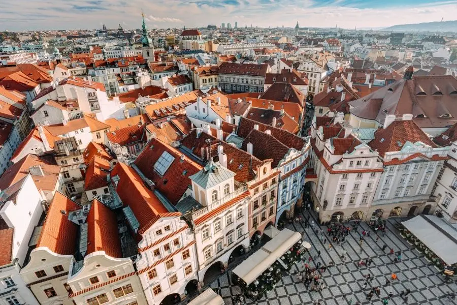views over prague from old town hall tower