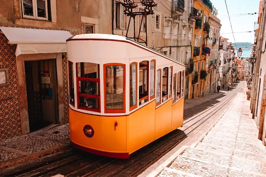 tram on the roads of Lisbon portugal
