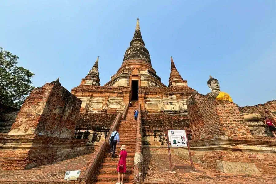steep stairs going up to the wat yai chai mongkhon in ayutthaya near bangkok in thailand